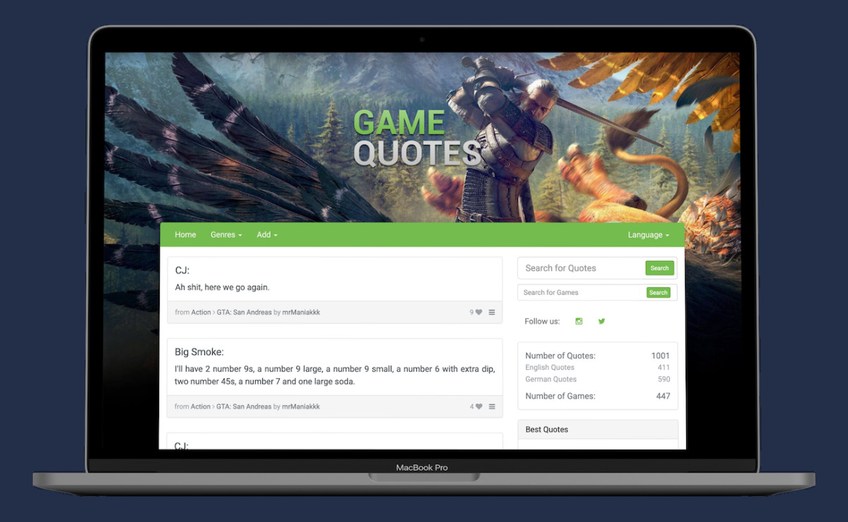 Preview of the GameQuotes.net website