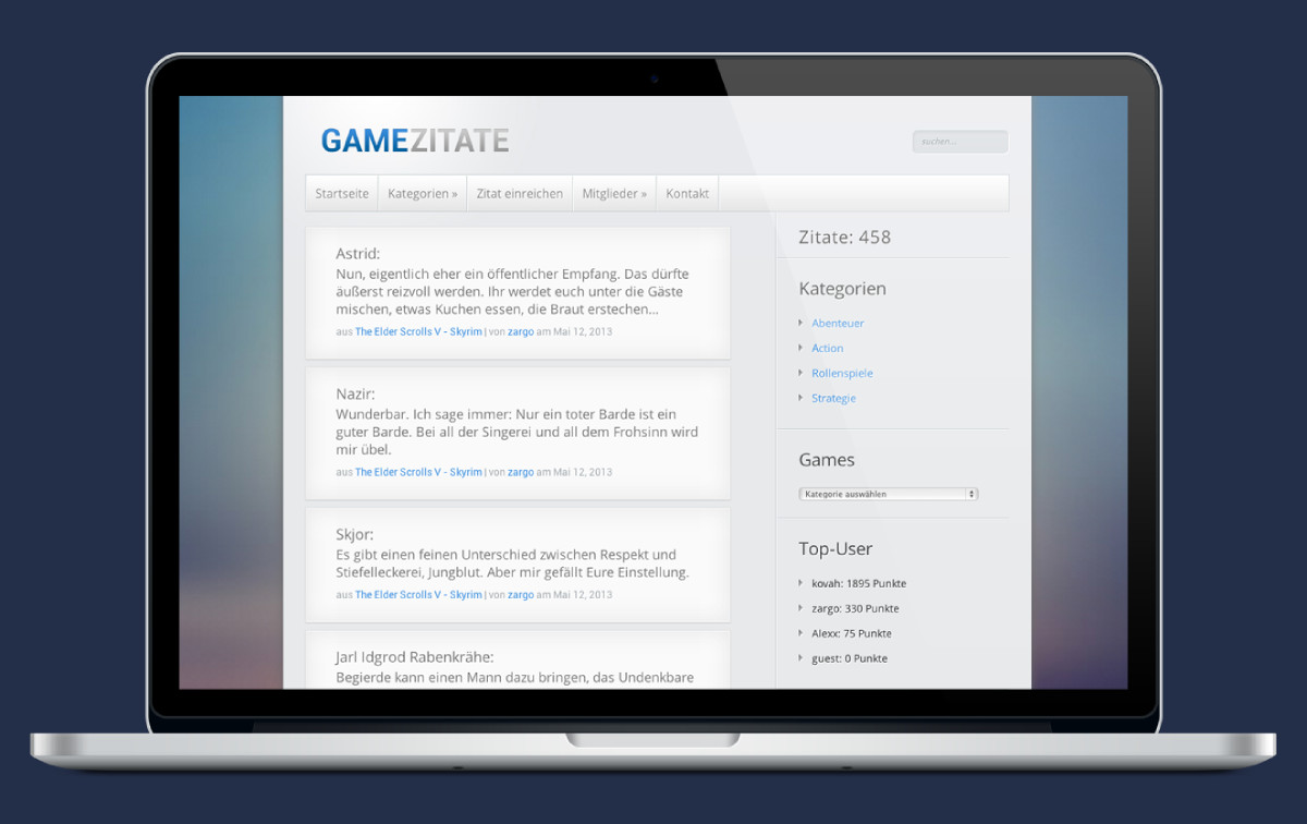 Preview of the Game Zitate website